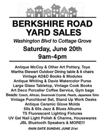 BERKSHIRE RD. YARD SALES - Several Homes - Washington to Cottage Grove