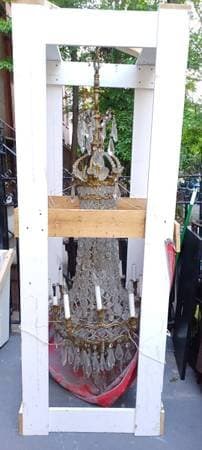 Two 1930s 6ft hi Brass & Art Deco Glass Chandeliers $10,000 +