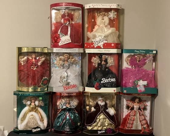 **APPOINTMENT ONLY**1ST 10 HAPPY HOLIDAYS BARBIE DOLLS, LOT 1988-1997