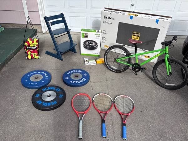 Sony TV, Stokke Tripp Trapp,Cleary Bike, Pendlay Plates, iRobot Roomba