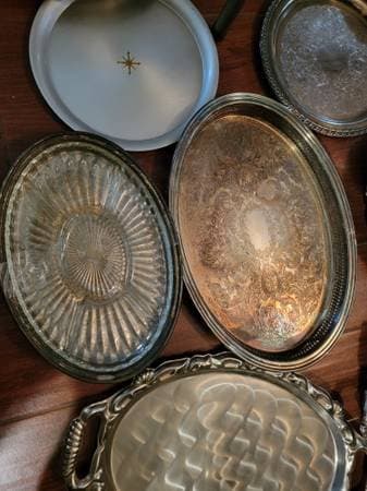 Vintage silver crystal bowls pitcher ice bucket trays