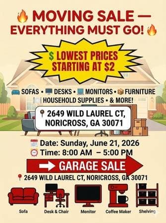 Duluth/Norcross Garage Sale - Sofas, Desks, Monitors, Household Items