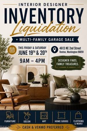 Interior Designer Inventory Liquidation and Garage Sale