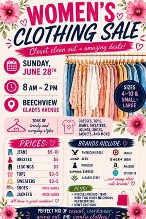 Clothing, miscellaneous items sale