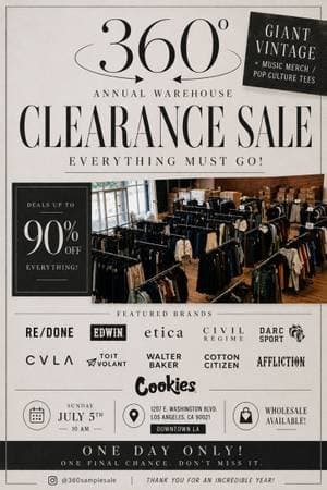 🔥 360° SAMPLE SALE – ANNUAL WAREHOUSE CLEARANCE SALE 🔥