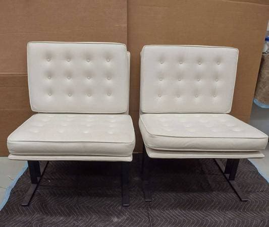 2 for $220 White Lounge Chairs w/ Black Iron Base