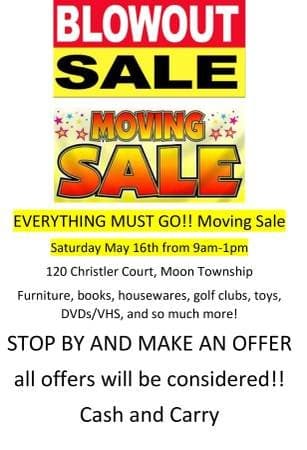 Huge Moving Sale!! Come and name your price at 120 Christler Court