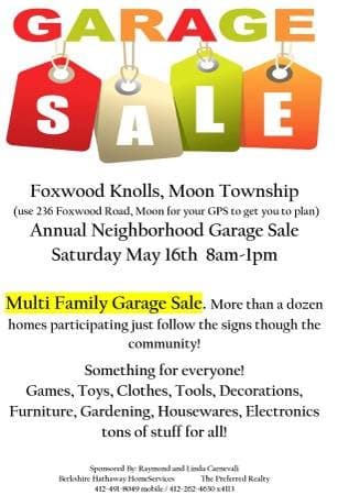 Community Garage Sale Foxwood Knolls in Moon Twp 8-1