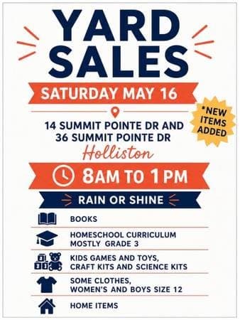 Multi Family Yard Sale (14 & 36 Summit Pointe Dr)