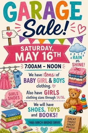 Oakville Garage sale- lots of baby clothing