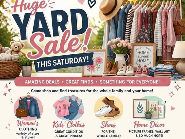 HUGE YARD SALE THIS SATURDAY