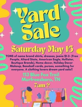 Yard Sale-Clothing Lover’s Dream Yard Sale