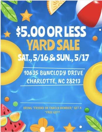 $5.00 OR LESS YARD SALE