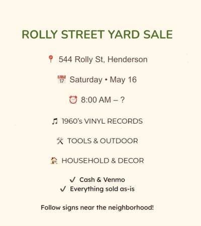 ROLLY STREET YARD SALE