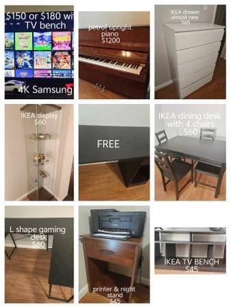 moving sale 4k TV IKEA piano etc